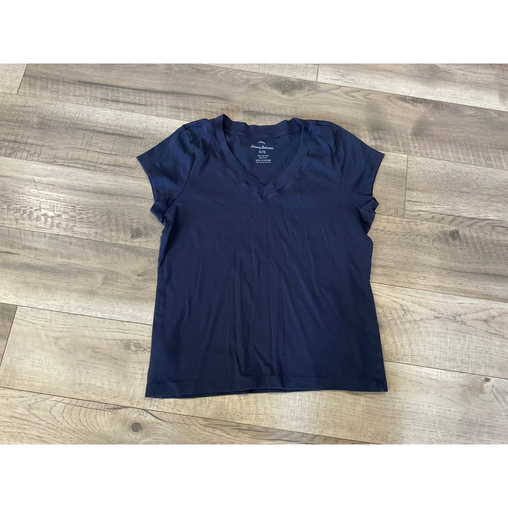 Tommy Bahama Womens Navy Blue 100% Cotton V-Neck Short Sleeve T-Shirt XL